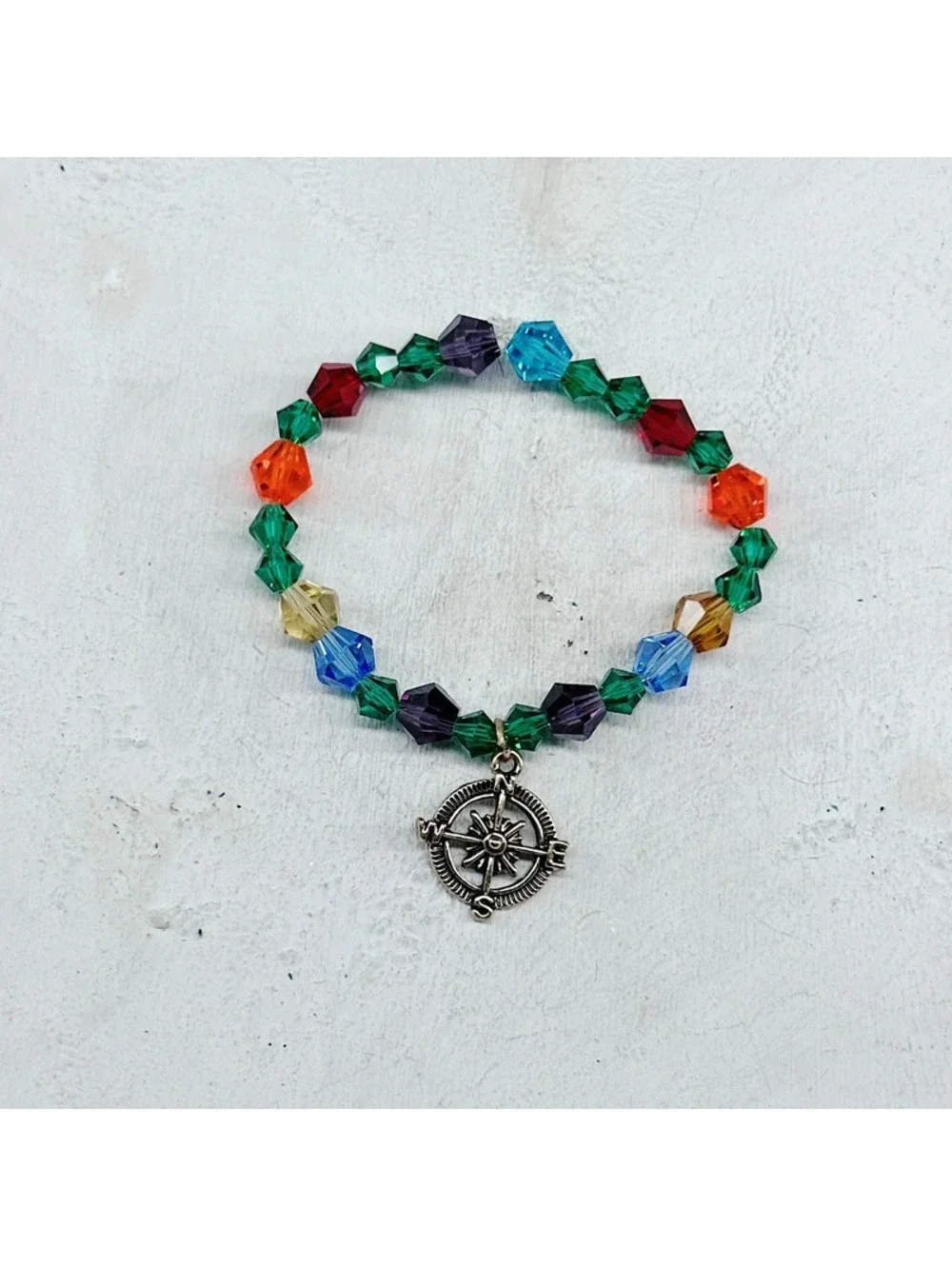 343u. Glass Stretch Bracelet Rainbow